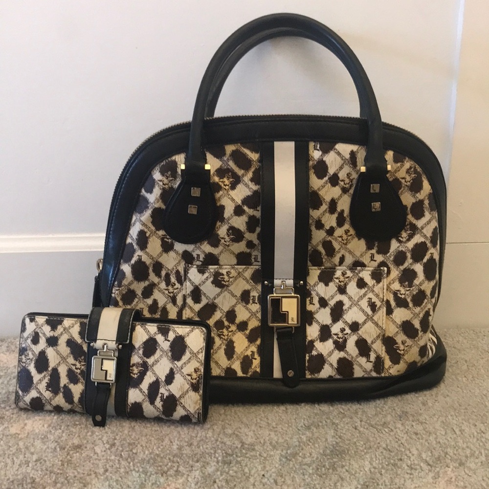 L.A.M.B Leopard Montego Bay Bowler purse + wallet